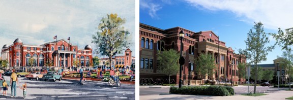 Southlake Town Hall: Schematic Rendering vs. Completed Project