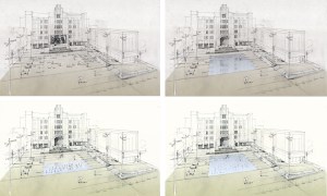 The various moods of the jetted fountain (drawing courtesy of Michael Vergason Landscape).