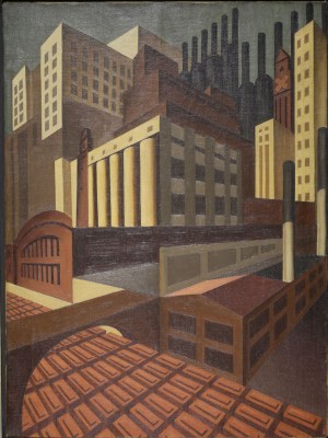 Louis Lozowick Cleveland Oil on canvas, ca. 1924-27 Credit line: Image courtesy of Mary Ryan Gallery, New York